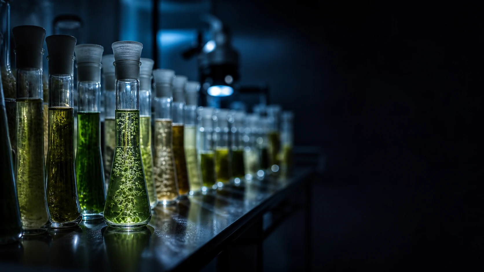 Coleção especializada de culturas vivas de microalgas em laboratório
