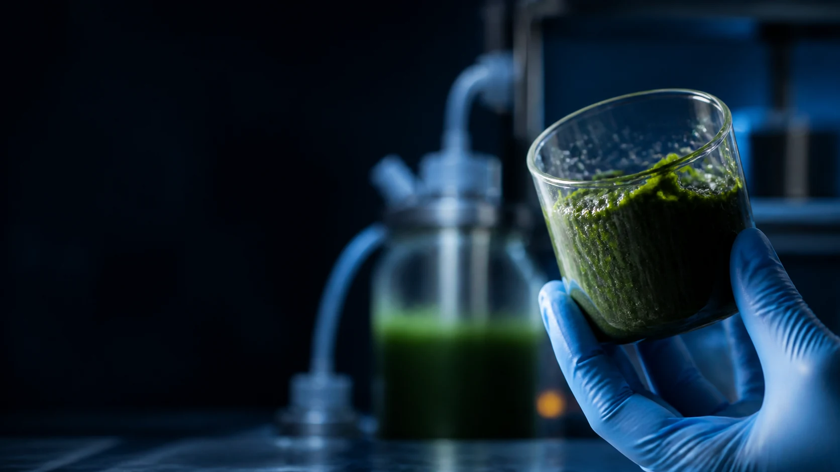 Concentrado de microalgas em pasta manipulado em laboratório